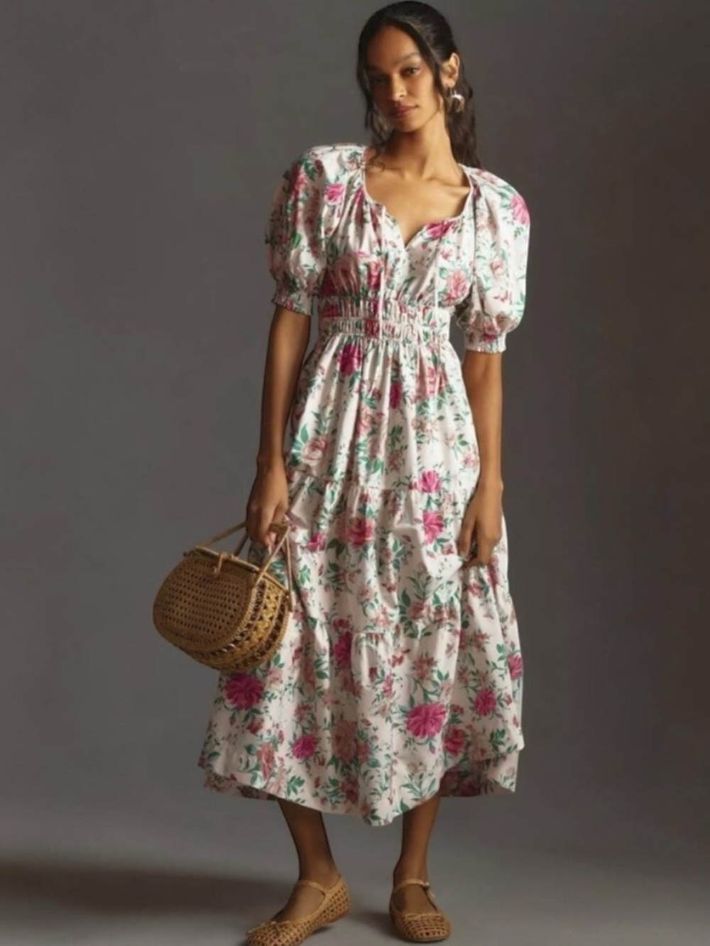 Anthropologie 1X The Somerset Puff Sleeve floral Maxi Dress coquette Cottagecore